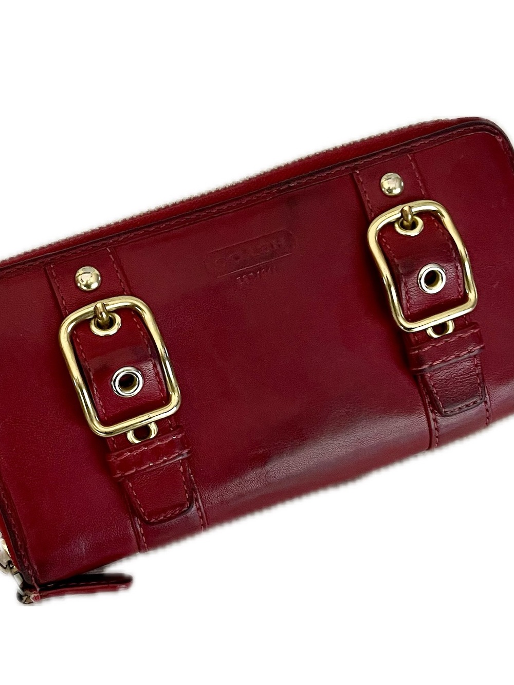 Coach Vintage Oxblood Zoe Double Buckle Accordion Zip-Around Wallet